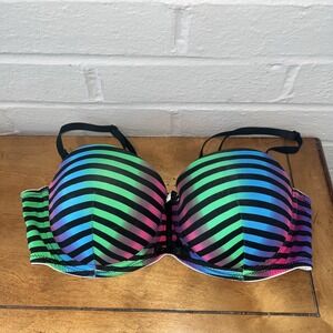 Morbid Threads Rainbow Push Up Bra Bow Lingerie Size 36B Removable Straps